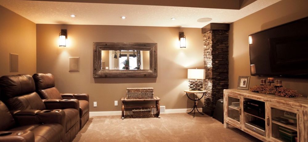 A well-placed mirror’s optical illusion effect provides an easy way to bulk-up the feel of your basement.