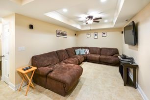 Basement Entertainment Room with Recessed Ceiling