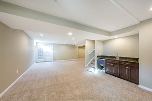 Small Basement Renovation - Kitchenette, Recessed Lighting and White Trim