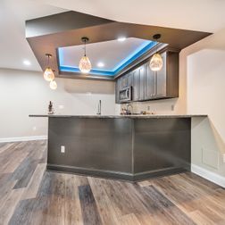 Basement remodel with beautiful wetbar and full bathroom