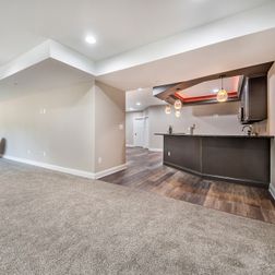 Basement remodel with beautiful wetbar and full bathroom, 