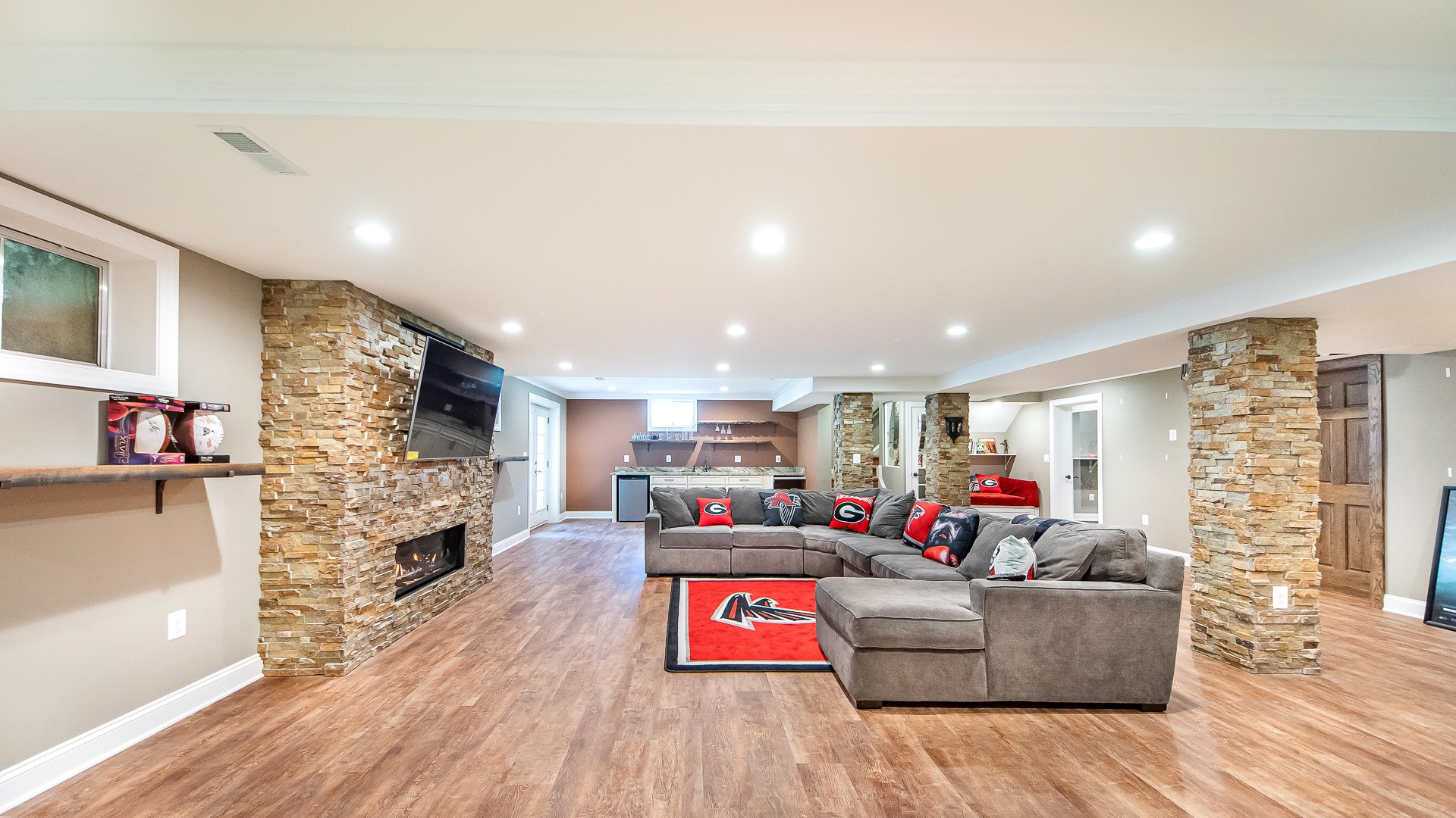 Large Basement Remodeling with Movie Theater Room, Family Room and Wet Bar