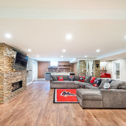 Large Basement Remodeling with Movie Theater Room, Family Room and Wet Bar
