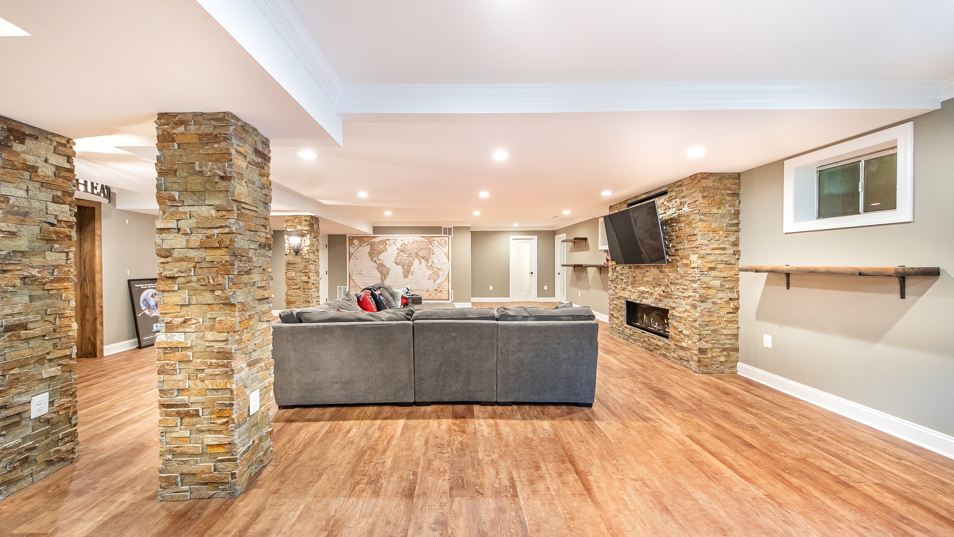 Large Basement Remodeling with Movie Theater Room, Family Room and Wet Bar