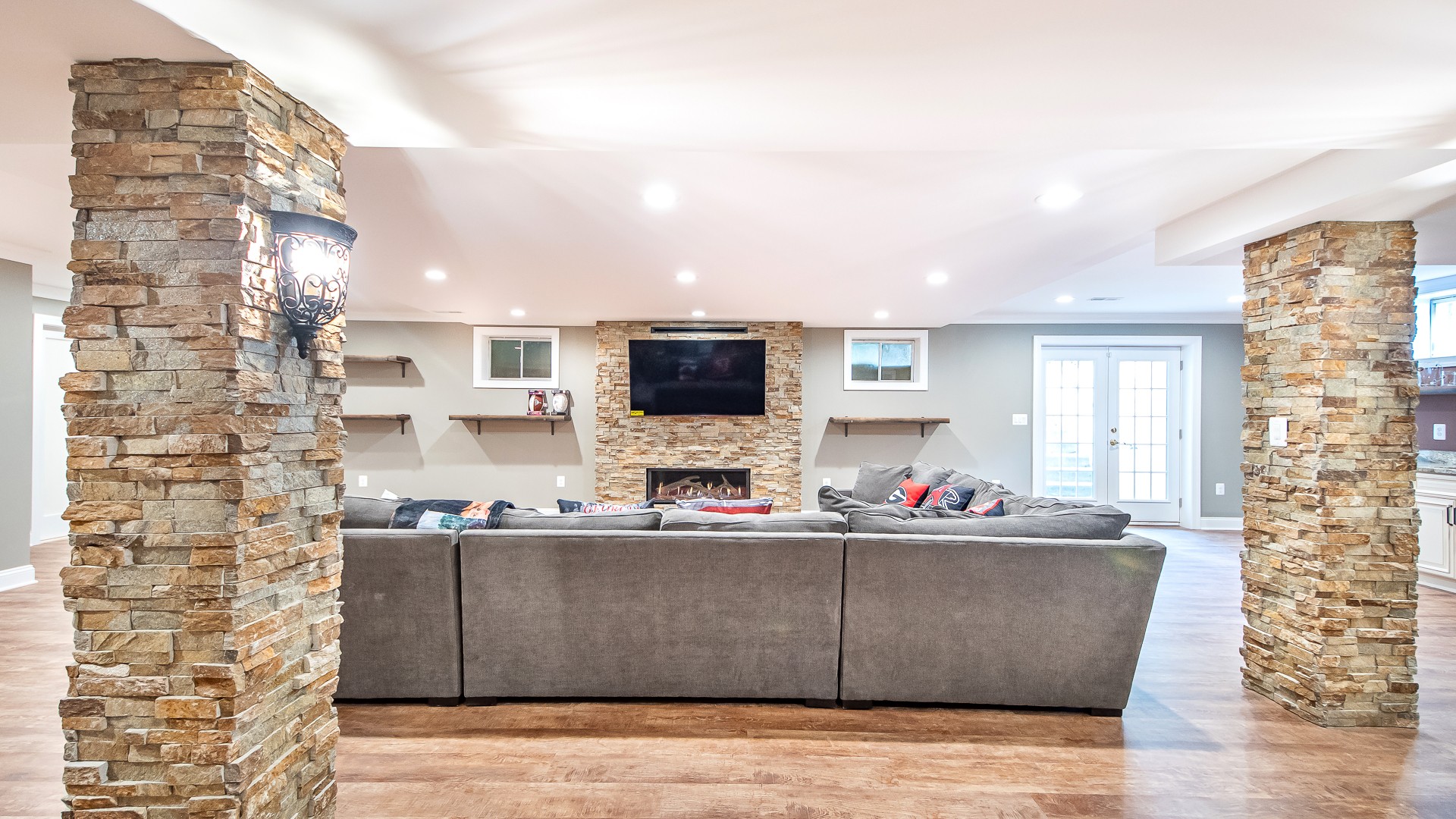 Large Basement Remodeling with Movie Theater Room, Family Room and Wet Bar