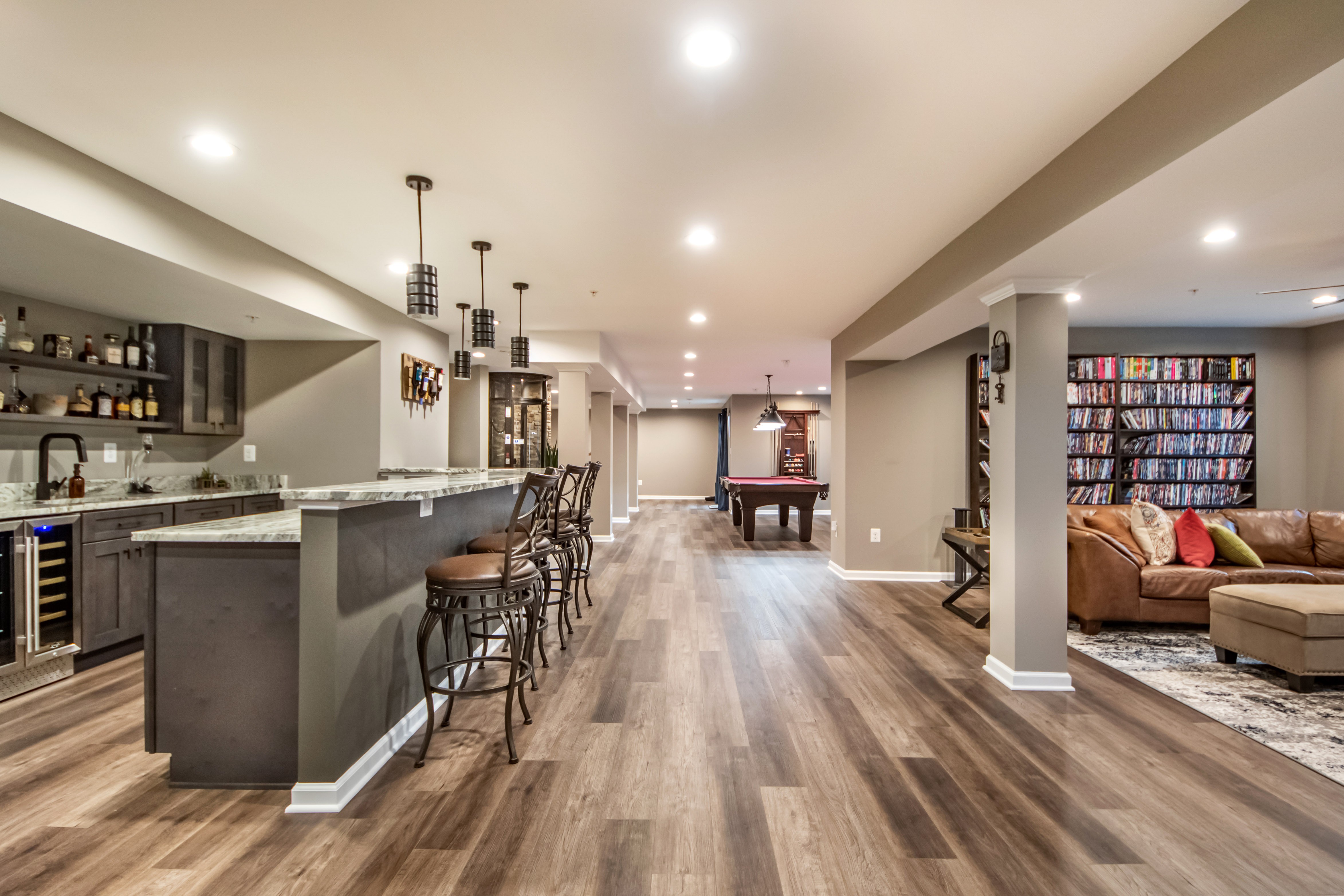 Amazing basement finishing with sauna, vacuum elevator and wet-bar
