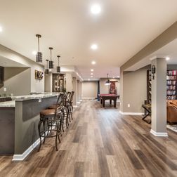 Amazing basement finishing with sauna, vacuum elevator and wet-bar