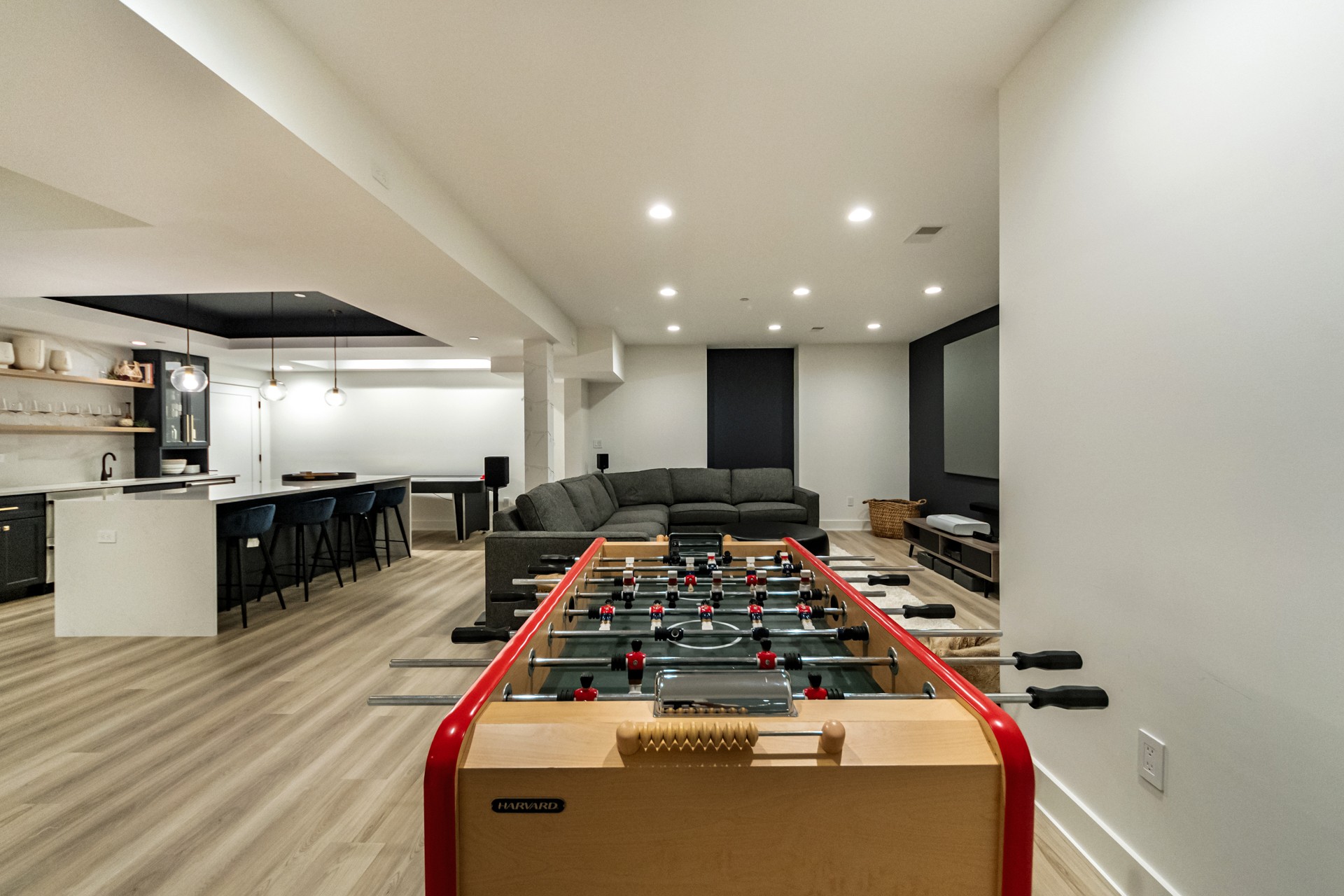 Modern Basement Remodel with Wet Bar, Fireplace, and Home Gym in ...