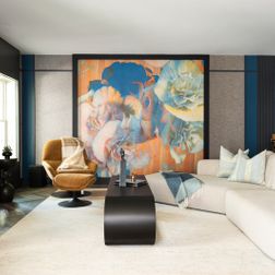 Sophisticated basement retreat with a marble-topped bar and a moody stone fireplace in Lutherville, MD, Lutherville, MD